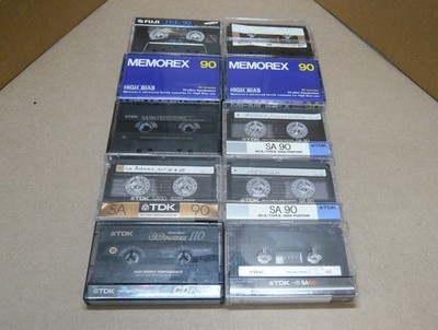 Lot of 10 High Bias Type II Cassette Tapes TDK , Sony, Fuji & Memorex Erased