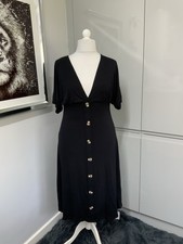 Asos Black Midi Dress Size 16 Stretchy Jersey Fabric New
