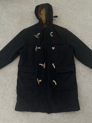 Abercrombie & Fitch Duffle Coat Men s M Navy Blue Wool Blend Hooded Toggle