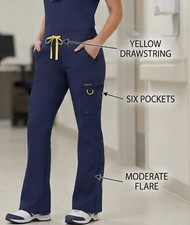 WonderWink Origins "Romeo" Flare Leg Cargo Scrub Pants Navy Size Medium NEW