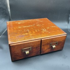 Old Ryman London Wood Index Card Filing Storage Double Draw Restoration Piece
