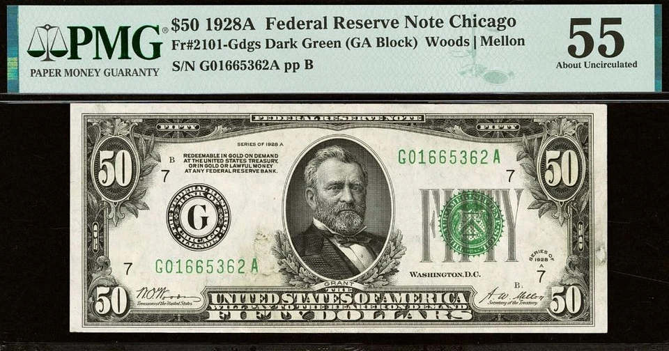 1928A $50 Federal Reserve Note PMG 55 - Redeemable in Gold - Fr 2101-G - Image 2 of 3