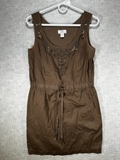 Ann Taylor Loft Petites 4 Brown Sleeveless Beaded Lined Stretch Waist Dress.