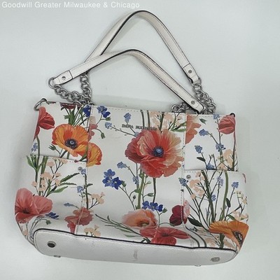 Dana Buchman White W/ Orange Poppy Flowers Hand Bag