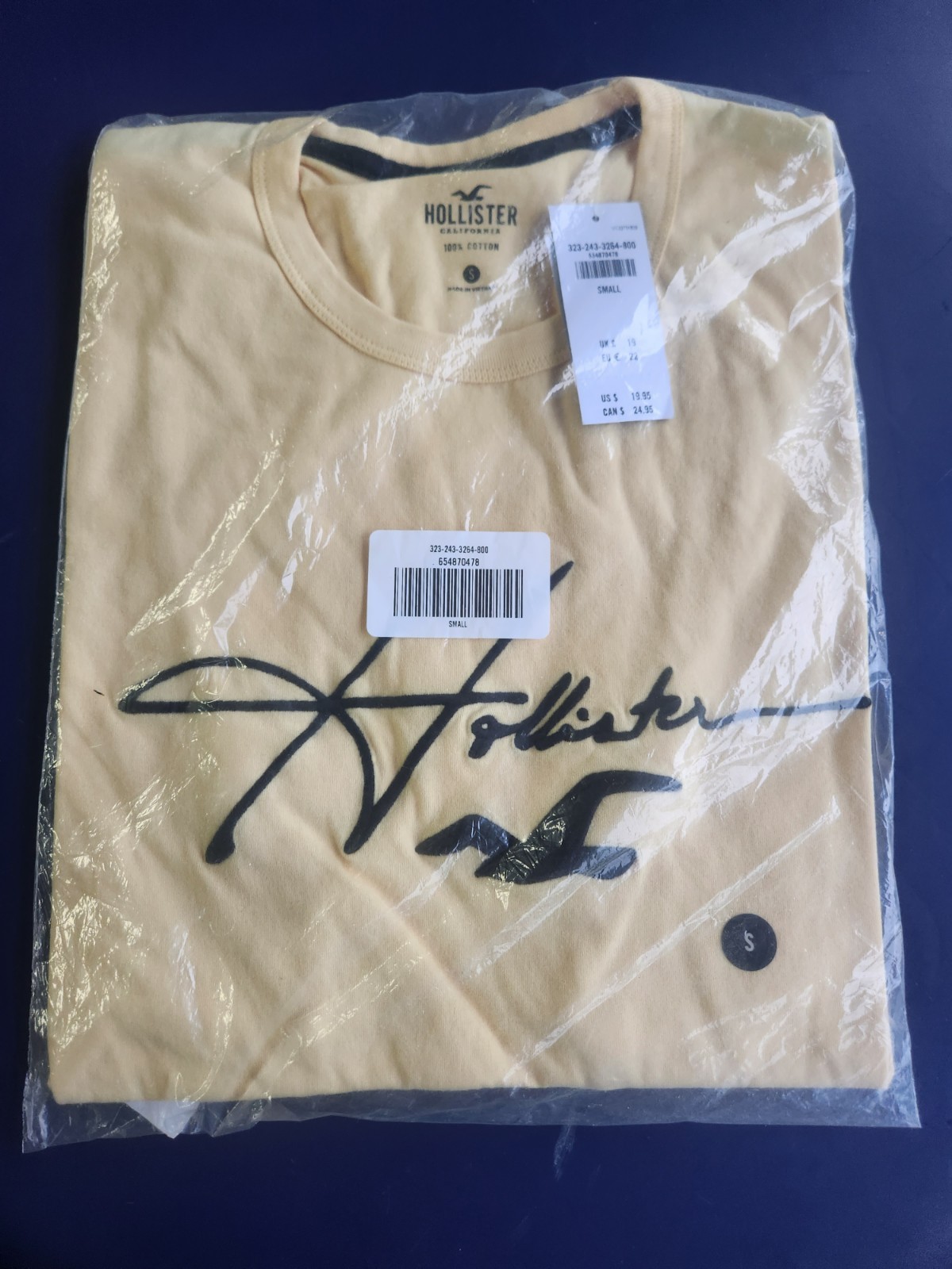 Hollister Men's Yellow Small Graphic Cotton Tee NWT Logo Craftwear  