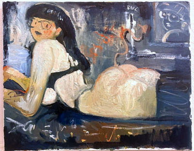 #ad Gothic Surrealism Woman in Interior Oil Painting 16quot;x20quot; Canvas O S $120.00