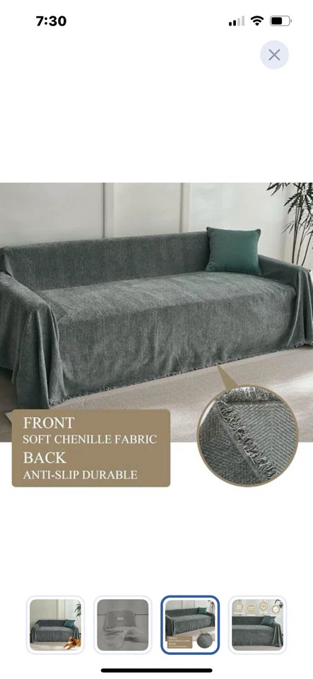 Funda de sofá antideslizante para 2 cojines sofá chenilla gruesa 71"*102" gris oscuro Foto 2 de 3