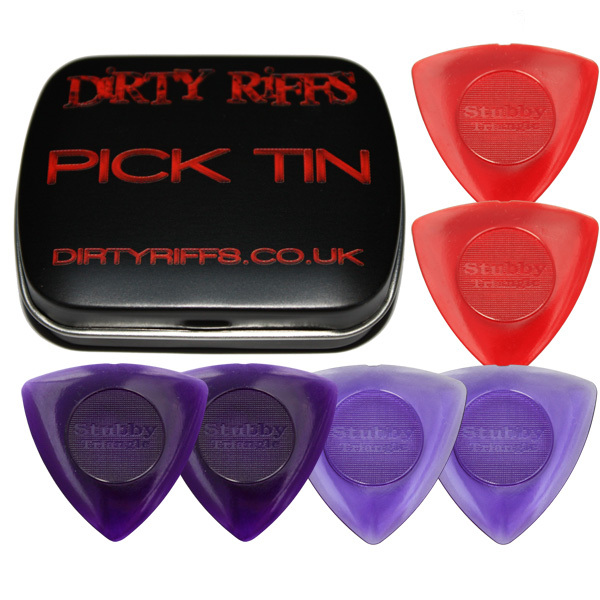 6 x Dunlop Tri Stubby Guitar Picks / Plectrums - 2 Of Each In A Handy Pick Tin