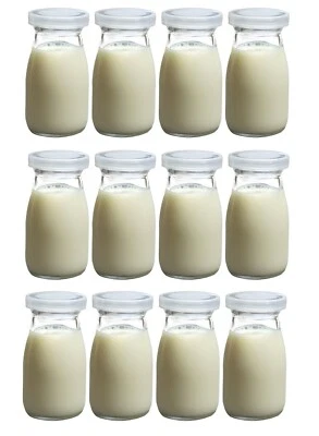 CHEF-HUB SET OF 12 CLASSIC MINI MILK BOTTLES WITH LID 100ML FOR EVENTS AND CRAFTS ETC