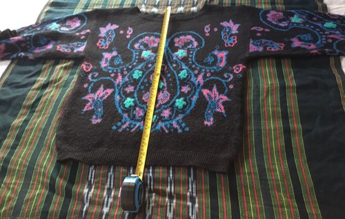 RETRO acrylic psychedelic JUMPER 1970’s SMALL 8/10 BLACK +Fluoro WASHED - Picture 8 of 12