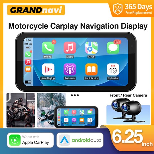 6.25" Motorcycle GPS Navigator All-Terrain Navigation CarPlay IPS Touch Monitor - Picture 1 of 6