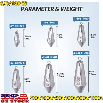 10pcs Sinker Lead Shot Weights Finesse Tear Drop Fishing Lure Tackle 20g-100g