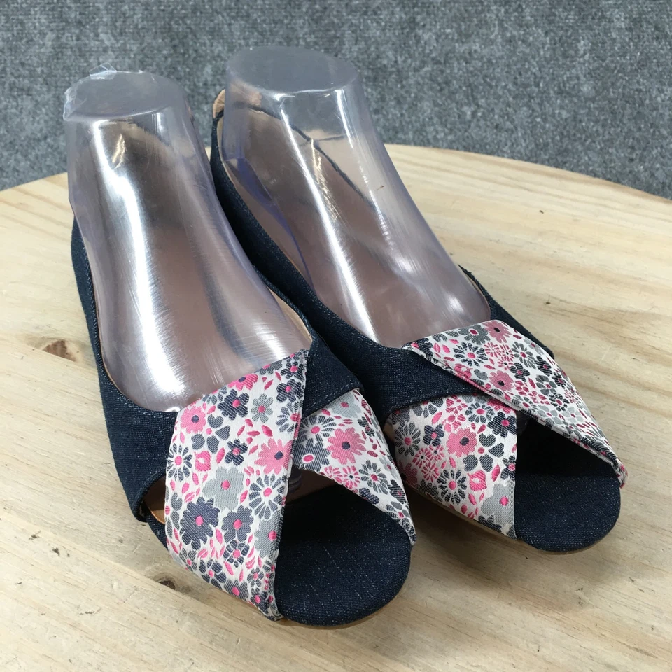 Zapatos Baretraps para mujer 9 M Brinkley planos punta abierta sin cordones tela azul floral Foto 3 de 4