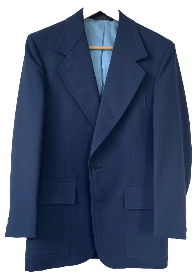 Blazer retrô vintage azul Rockabilly anos 60 anos 70 lapela larga feita nos EUA jaqueta - Imagem 3 de 4