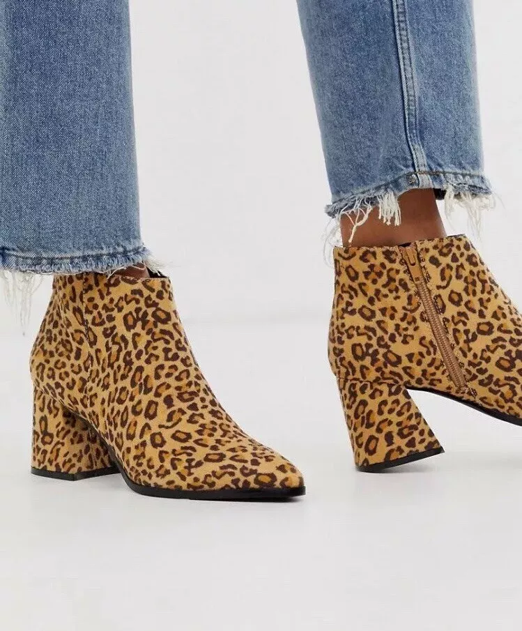 Vero Moda Leopard Print Ankle Boots Chunky Heel UK4 eBay