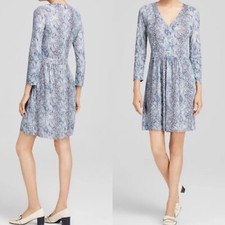 TORY BURCH Blue Snake Print Jersey Dress V-Neck 3/4 Sleeve Sz XL Stretchy