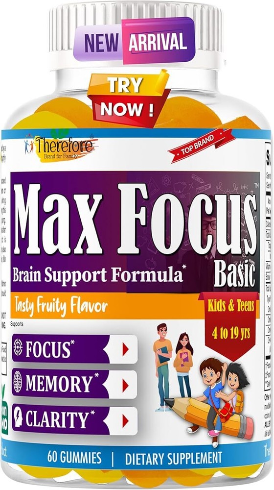 Max Focus Basic Kids Brain Supplement Omega 3 6 9, Focus Vitamins for Kids 17/12