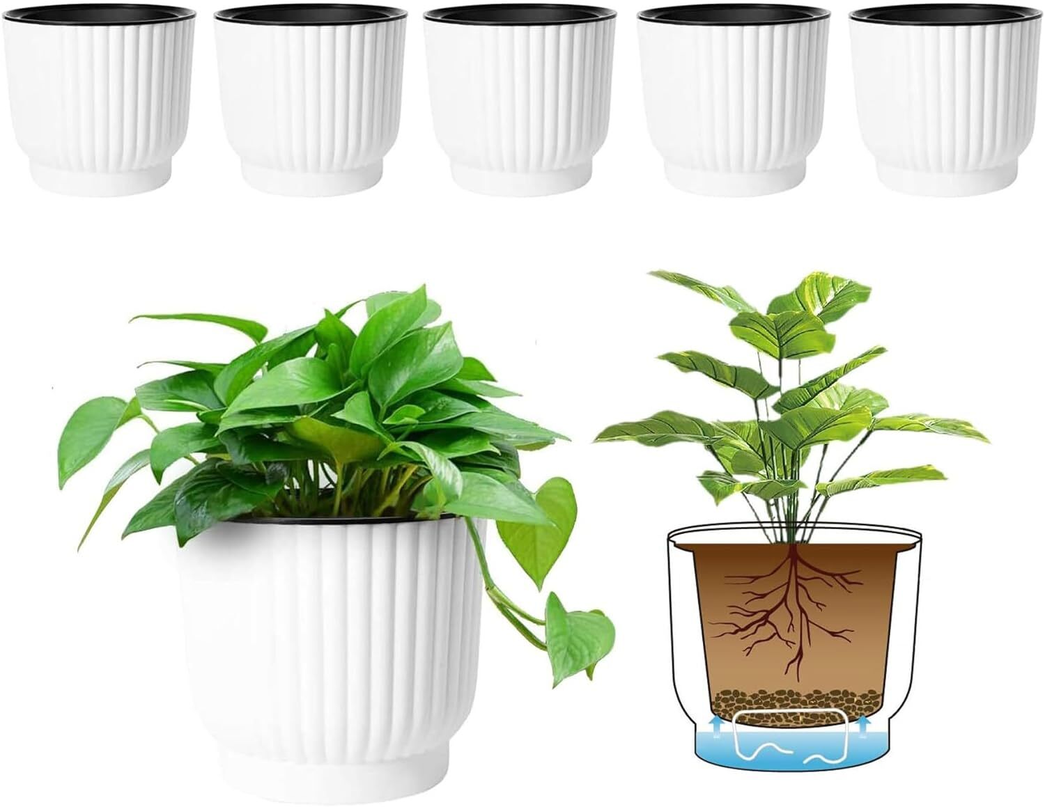 4-Pack White 4-Inch Self-Watering Plant Pots Indoor by T4U