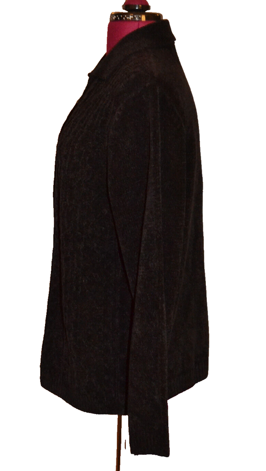 Alfred Dunner NWT Chenille Cable knit black long sleeve zip sweater