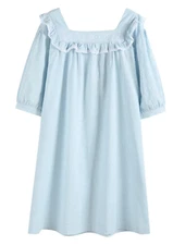 Lil Cactus Women's Light Blue Cotton Ruffle Embroidered Dress Size M/L NEW