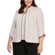 Alex Evenings Women's 2X Printed Piped 3/4 Sleeve Two-Piece Glitter Blazer Top
