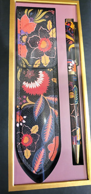 PUNCH STUDIO Black & Floral Ink Pen with Carry Pouch~ Brand New in Box 4 Avail.