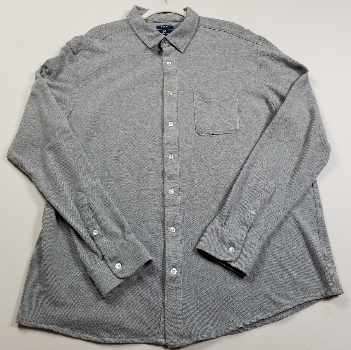 George Button Up Shirt Men 2XL XXL Gray Long Sleeve Slim Fit