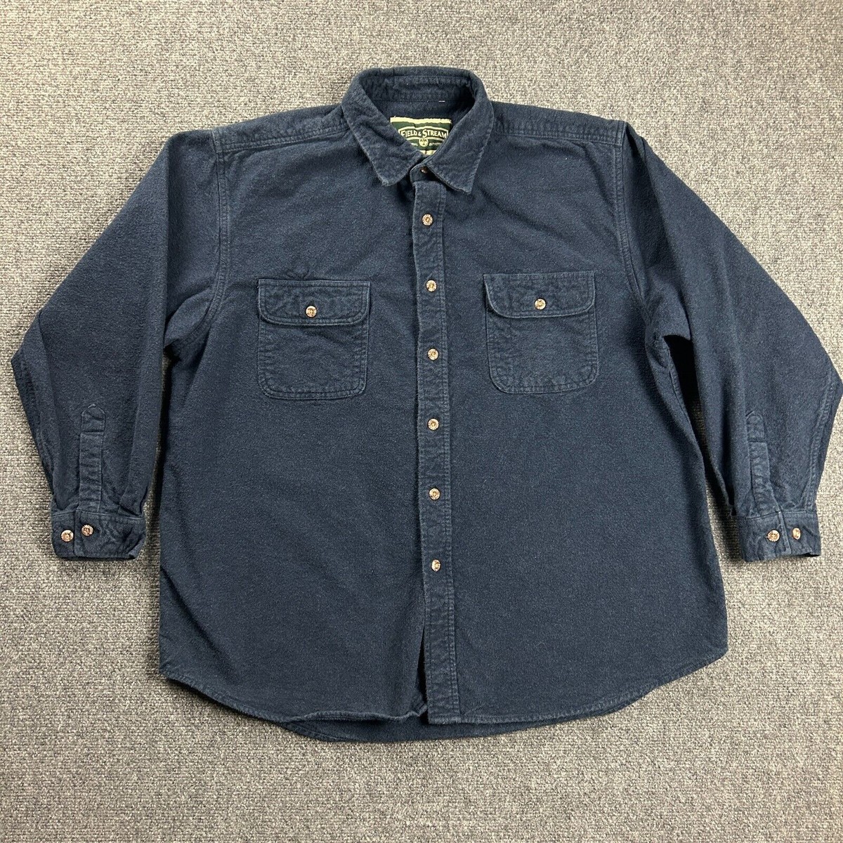 トップス Flannel Double Pocket Field Work Shirt Field & Stream Flannel Shirt Mens XXL Blue Heavyweight Double