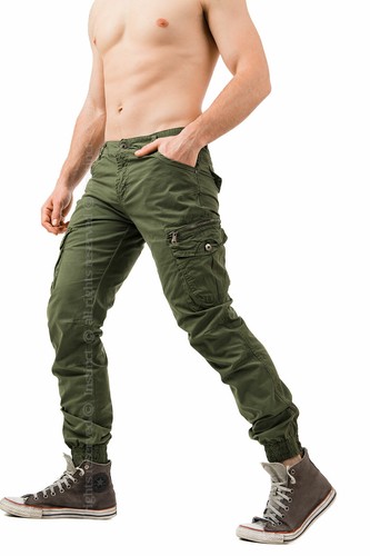 Pantaloni Uomo Cargo con Tasche Laterali Multi-tasche Militari Tasconi Slim  Fit | eBay