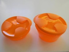Tupperware Duo Bowls Set of Two - Liquid Tight Stacking Seals Orange Color New