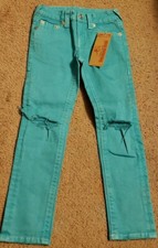 NWT True Religion Girls Distressed Jeans, Overdye Blue, Size 6