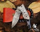 Custom Handmade Damascus steel Folding Pocket knife with custom name Engraving