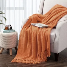 Decorative Fringe Throw Blanket for Couch Bed Sofa Soft Texture Knitted Blanket
