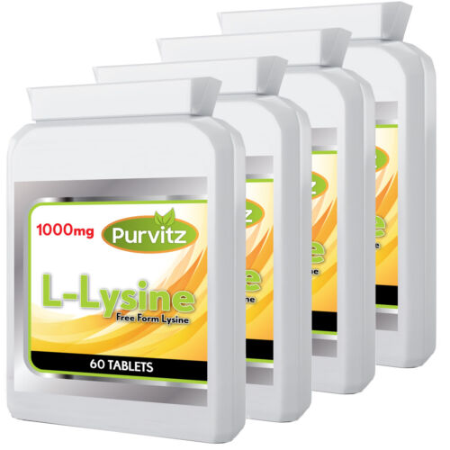 L-Lysine 1000mg 240 Tablets MAX Strength Cold Sores Amino Acid Purvitz 4 Bottles - Afbeelding 1 van 1