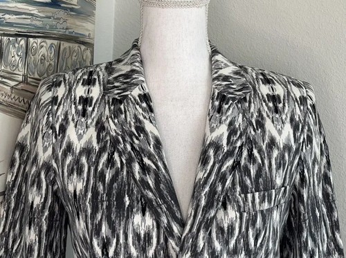 JOIE Womens Black/Gray/White Ikat Print Linen Blazer Jacket | Size 2 - Picture 2 of 13