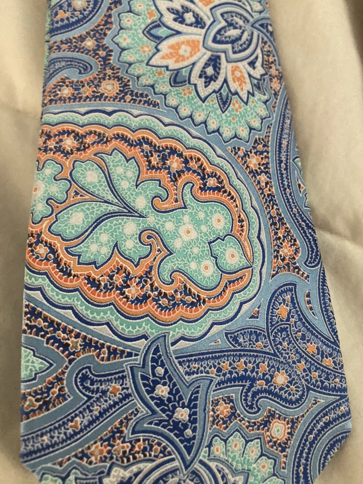 Corbata Croft&Barrow / Cachemira Naranja y Azul / 100% Seda / L-56 pulgadas y W-3 pulgadas 2 corbatas Foto 3 de 4