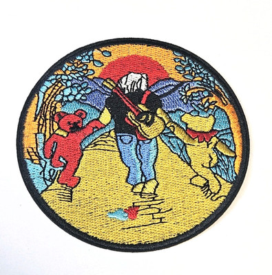 Grateful Dead Bear and Singer Walking  Embroidered Iron On Patch - 3.75'' x 3.75''