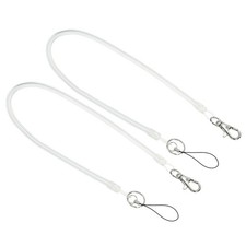 2 Pack 16" Plastic Retractable Coil Spring Keychain Strap Clasp Transparent