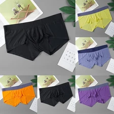12) Comfortable Mens Ice Silk Shorts Sheer Boxer Briefs With Bulge Pouch