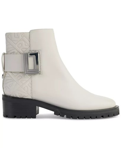 Karl Lagerfeld Paris Womens VARA Leather Ankle Boots Logo Heel New size 8