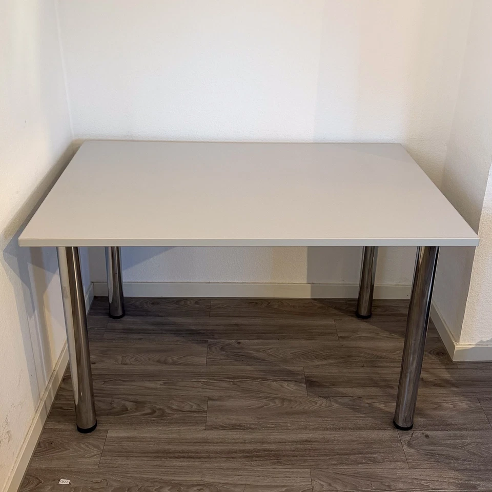 Schreibtisch - Edelstahl Beine - Graue Holzplatte - Wie Neu - Modern