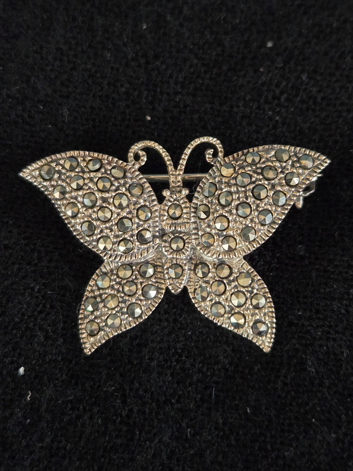 Beautiful Vintage Sterling Silver Marcasite Butterfly Pin Marked FAS 925