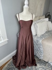 Azazie Atelier Zoya Mocha Coco Satin Dress Lace Up Back Maxi Womens 4 