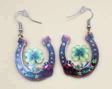 New Acrylic St. Patrick's Day Horseshoe Good Luck Dangle Earrings Hypoallergenic