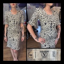 Vintage 80s Valentino Miss V Black and White Animal Print Dress.