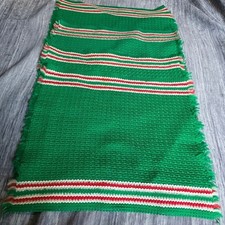 Hand Knitted Green Red White Stripe Placemats x4 Christmas Holiday