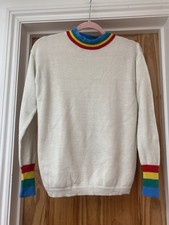 Boohoo Cream Knit Jumper with Rainbow Trim - Size S Will Fit 8-12
