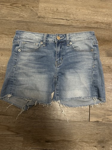 American Eagle Outfitters Womens Midi Denim Shorts Size 2 Distressed Frayed