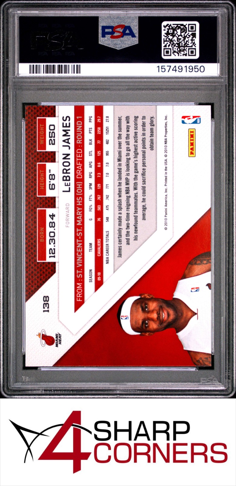 2010 PANINI THREADS #138 LeBRON JAMES CAVALIERS PSA 10 view 2