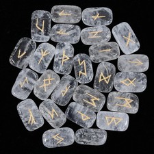 Clear Quartz Rune Stones Set   25 Engraved Gemstone Runes Natural Crystal